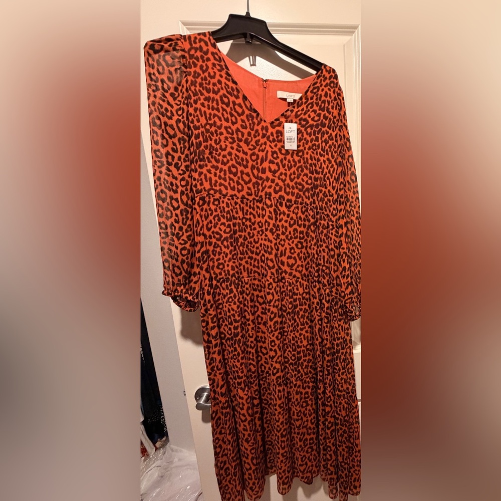 LOFT Orange and Black Animal Print Dress